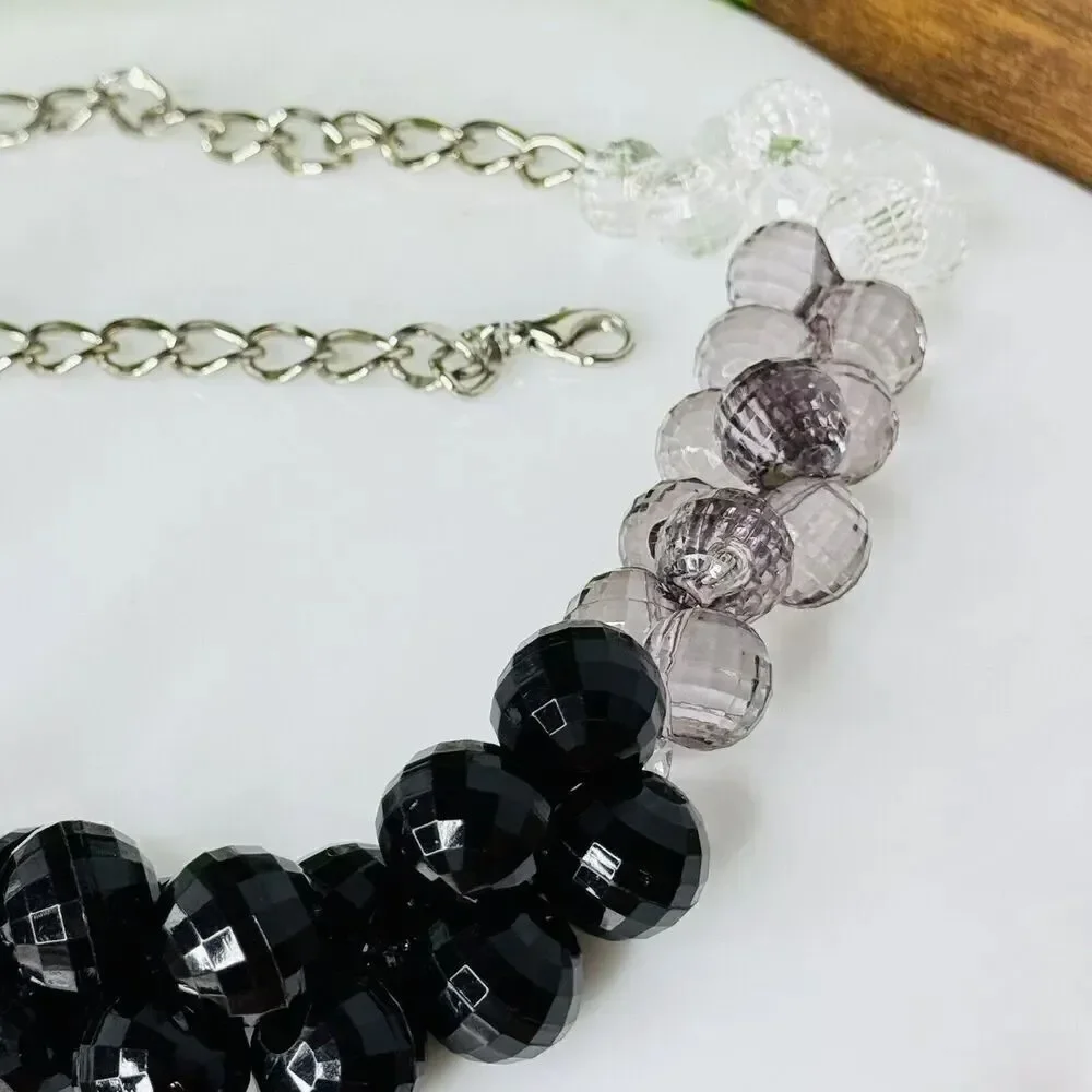 Vintage Faceted Lucite Bead Necklace Smokey Purple Taupe Plastic Graduated 4151